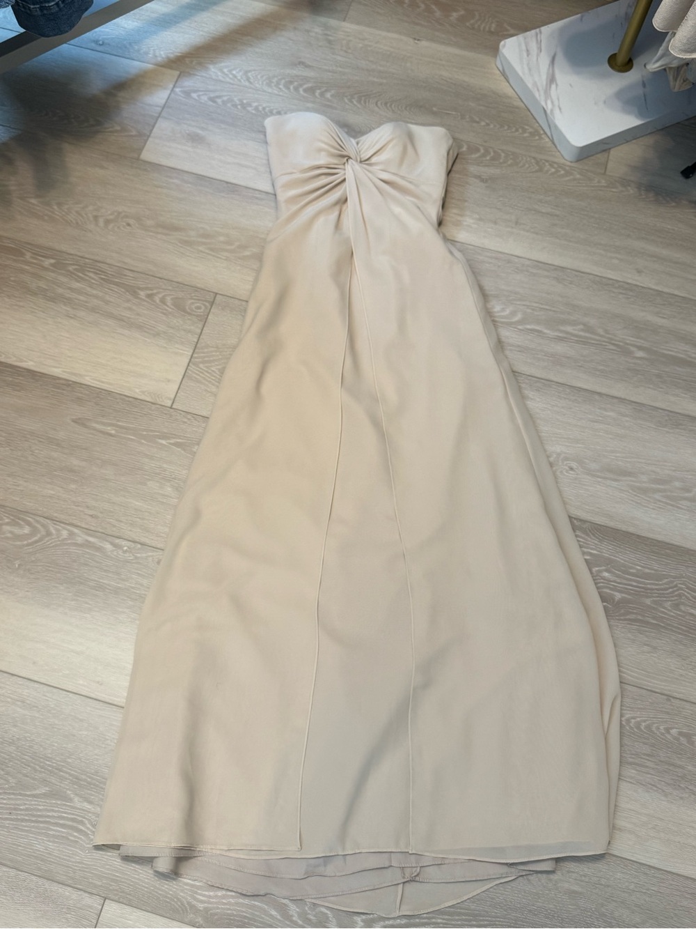 Strapless Pleated Bodice Evening Gown in Cream - Picture 3 of 9